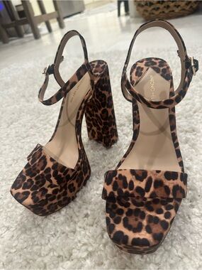 New Antonio Melanie Platforms Block Heel - Brown Leopard Strappy